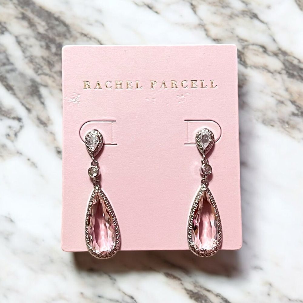 Rachel Parcell Pink Crystal Silver Teardrop Earrings